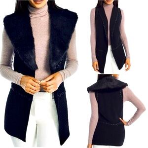 WHITE HOUSE BLACK MARKET Knit Cardigan Vest w/Detachable Faux Fur Collar